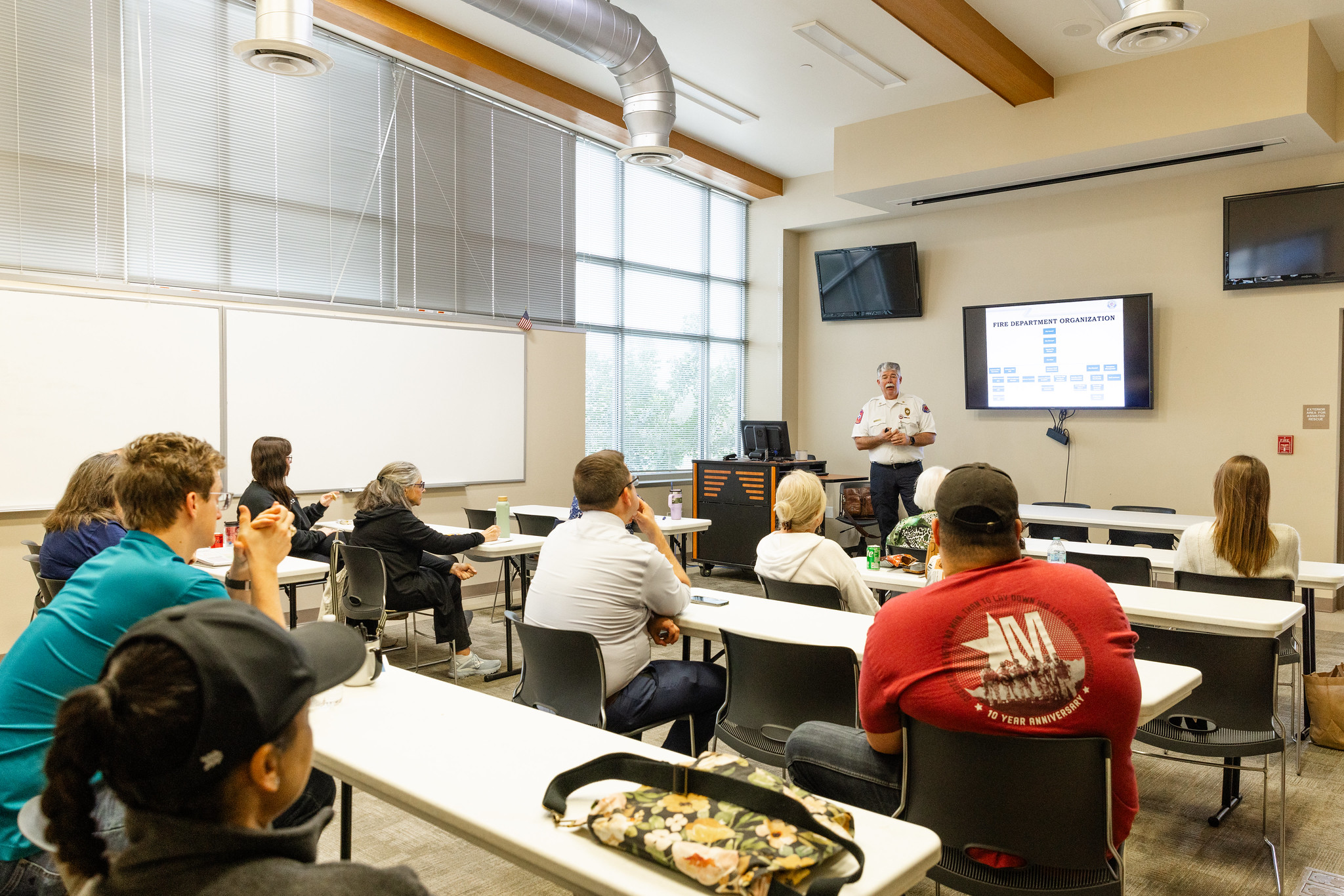 Presentation being give in Community Room at Fire Station