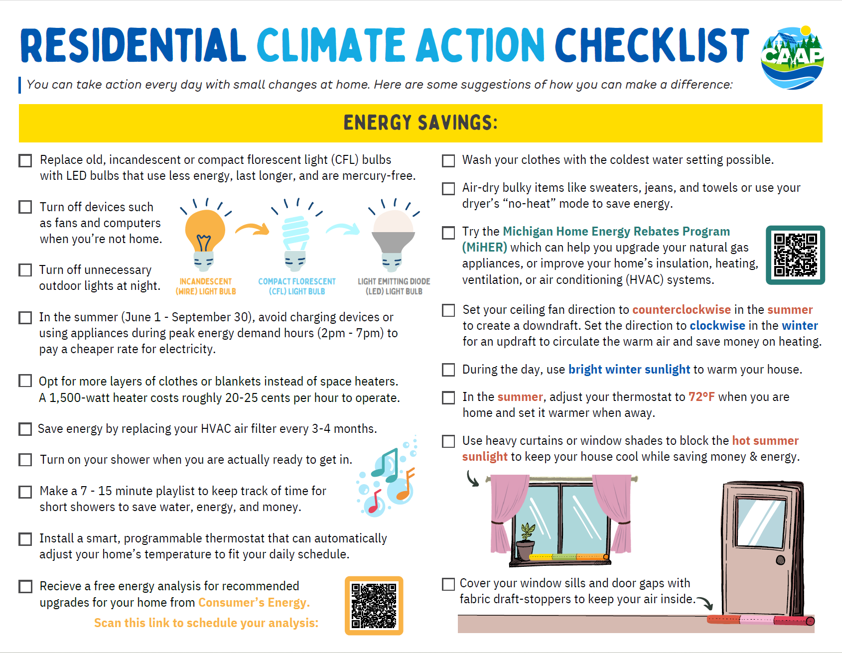 The first page of the GR Residential Climate Action Checklist outlines ways to save energy and money at home.