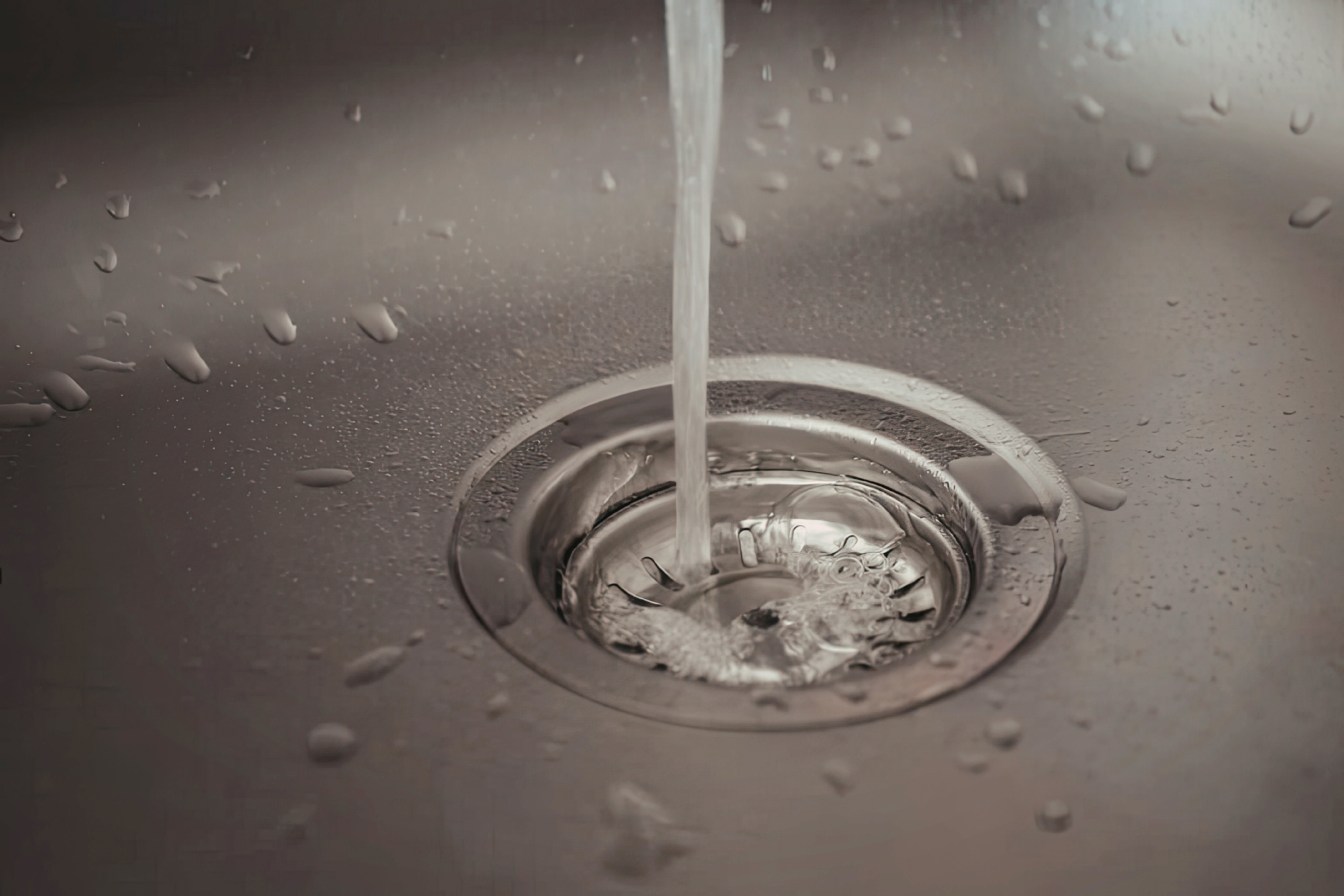 water flowing down a sink drain