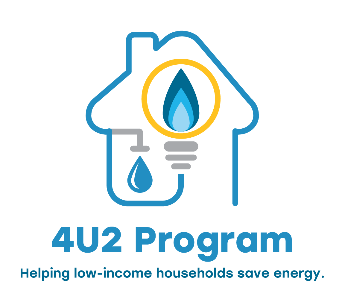 4U2 Program logo featuring a house with energy and water symbols and the tagline, ‘Helping low-income households save energy.