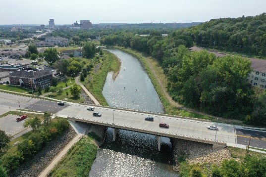 Aerial view of new Elton Hills bridge
