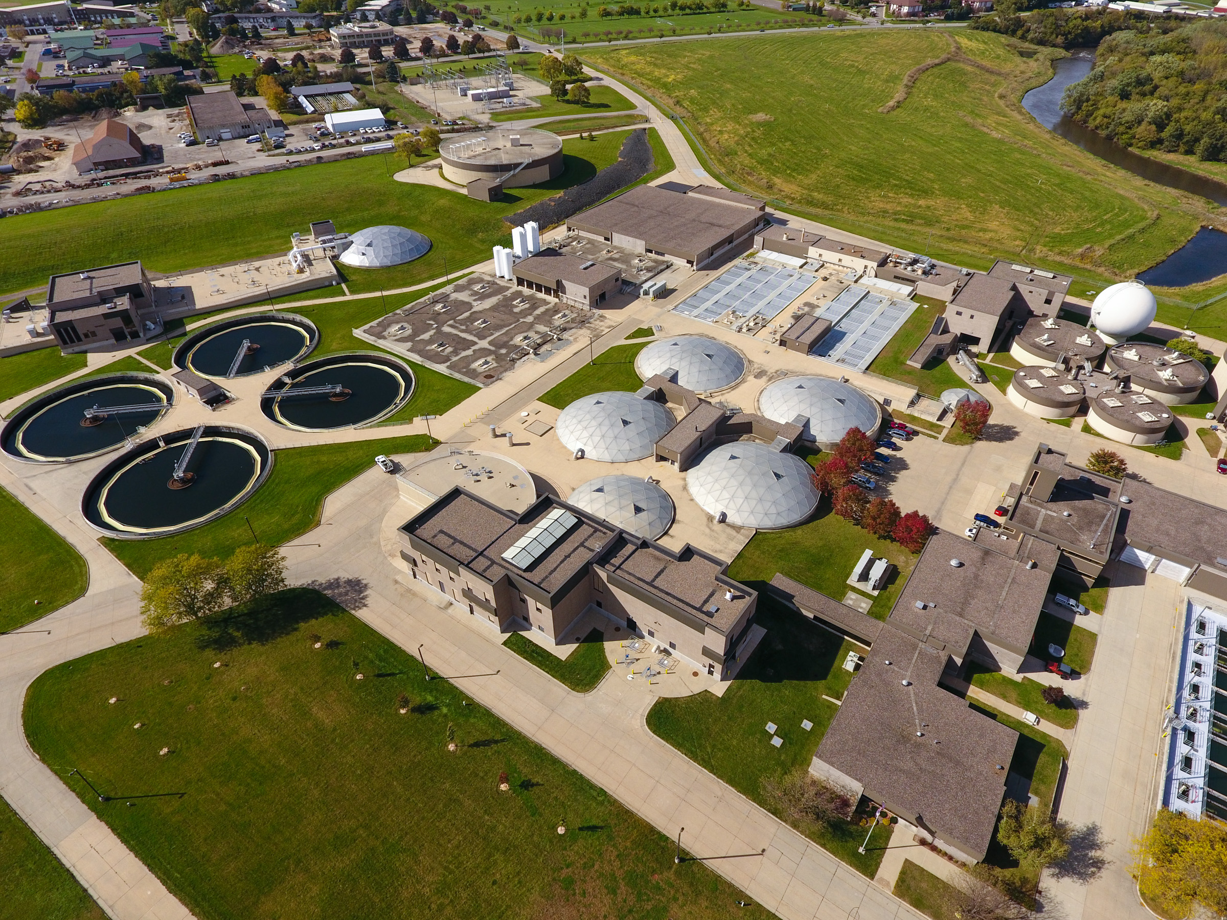 Aerial view of water reclamation plant.