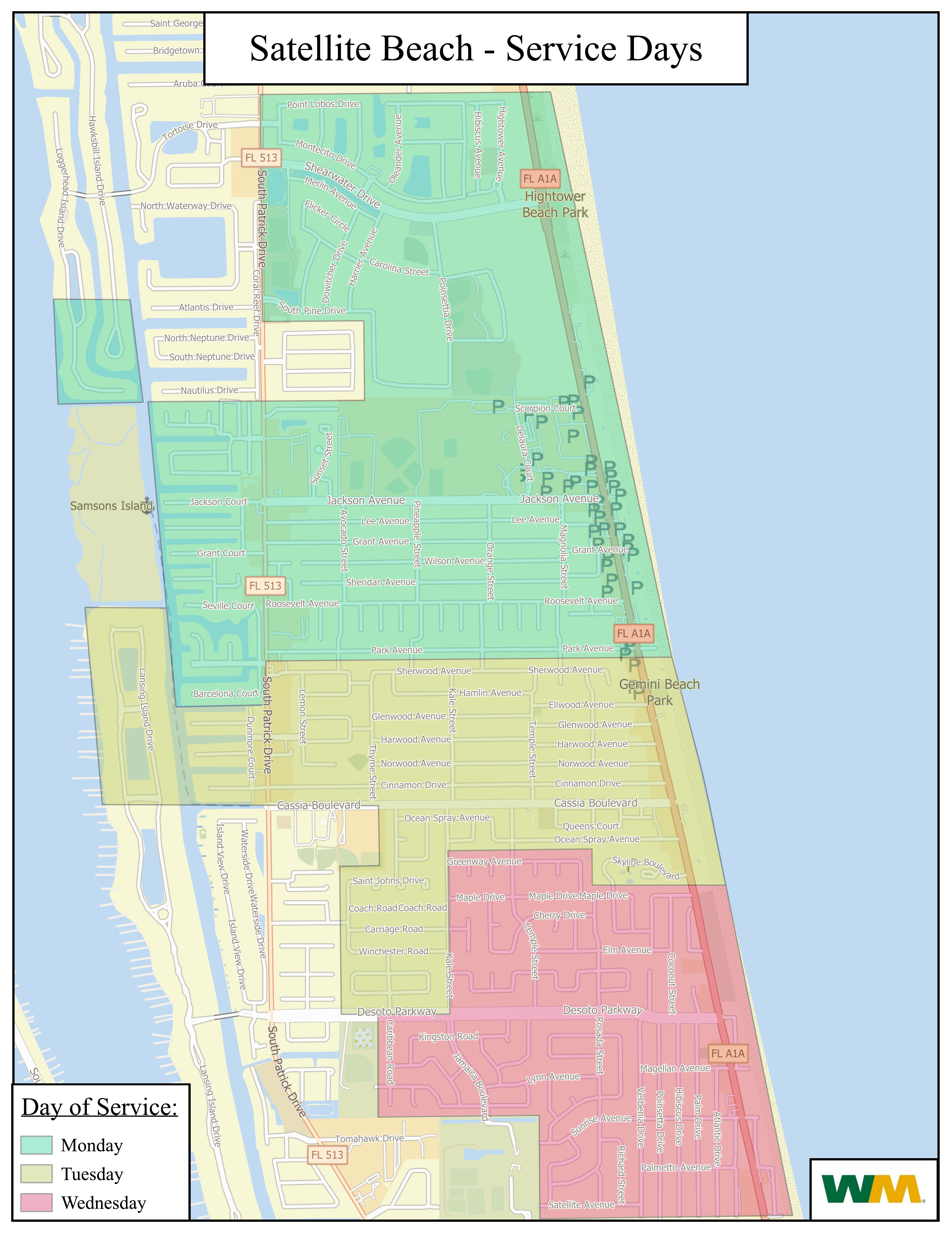 map of Service days for clam truck